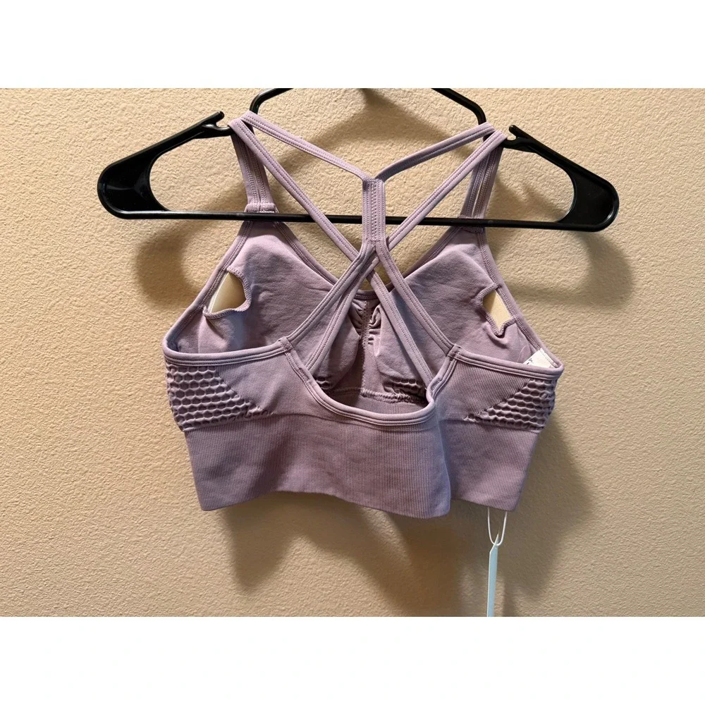Halara Womens Seamless Ruched Longline Sports Bra Lavender Purple Strappy Small
